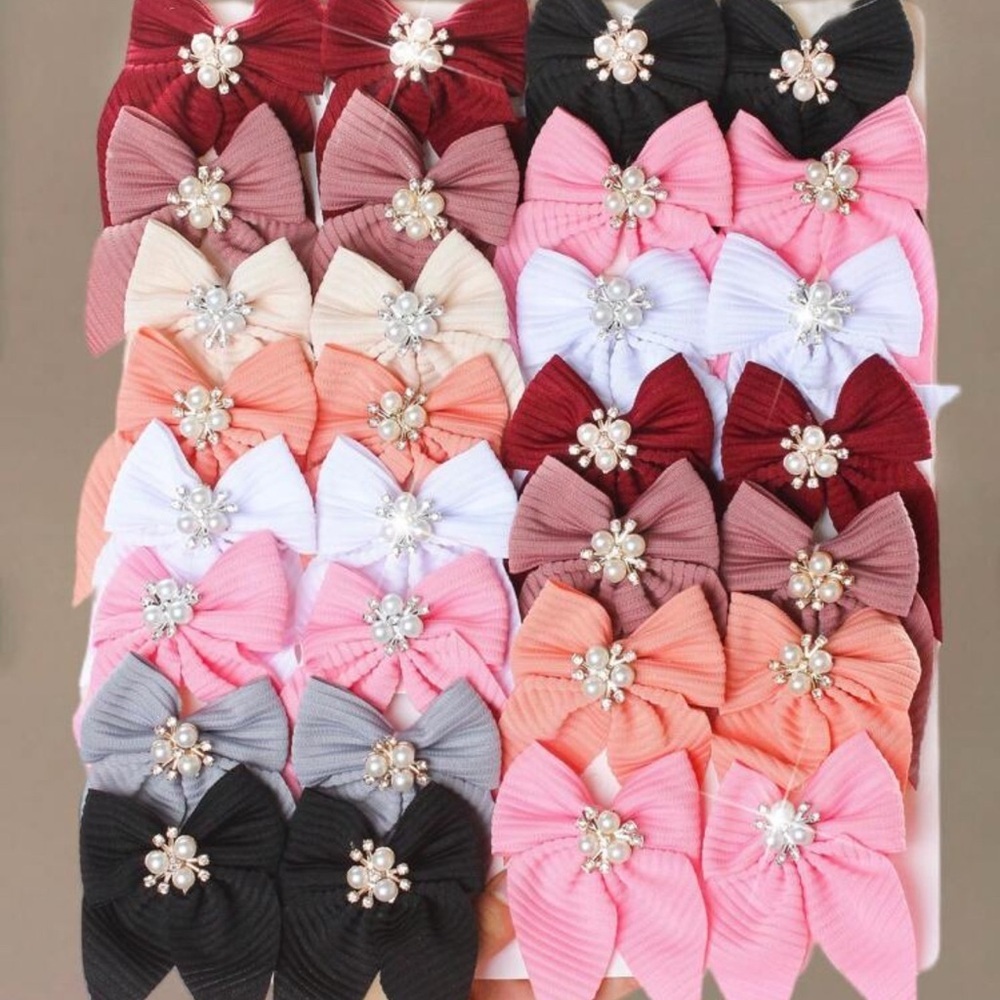 16 Pairs of Hair Ties with Imitation Pearls | Pack of 32 Fabric Tweezers New - Picture 2 of 10